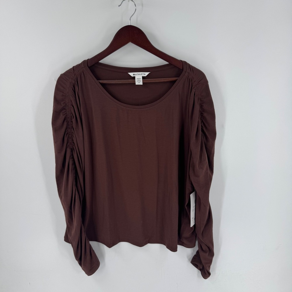 Athleta Brown All Around Ruched‎ Sleeve Top NWT Size 2X Casual Athleisure